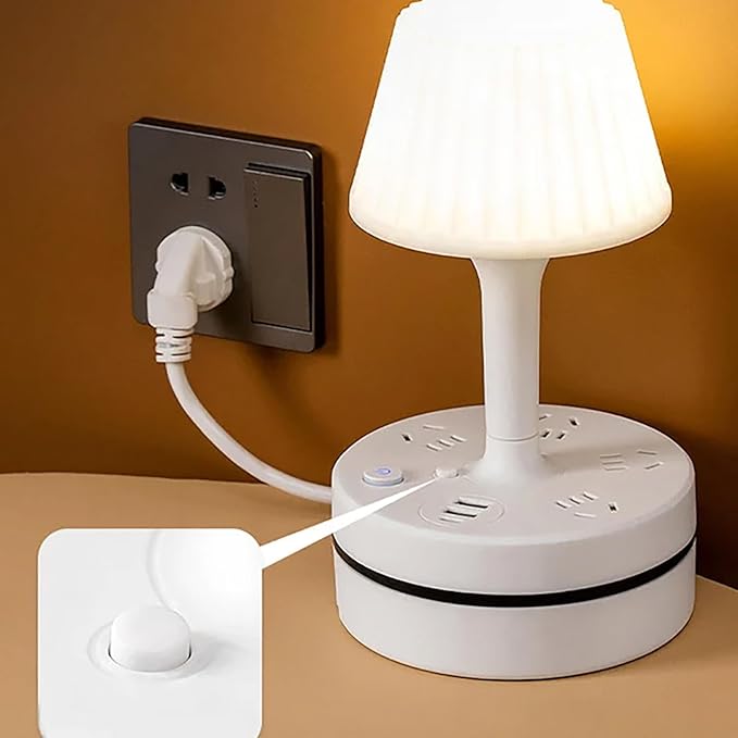 3 in 1 Dimmable LED Table Lamp + USB Socket + External Outlet + Mobile stand
