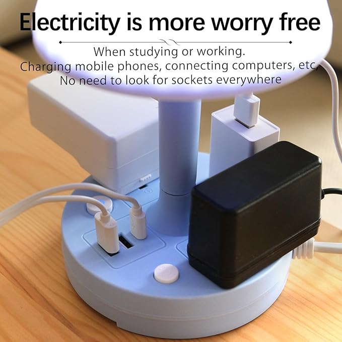 3 in 1 Dimmable LED Table Lamp + USB Socket + External Outlet + Mobile stand