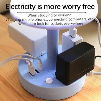 3 in 1 Dimmable LED Table Lamp + USB Socket + External Outlet + Mobile stand