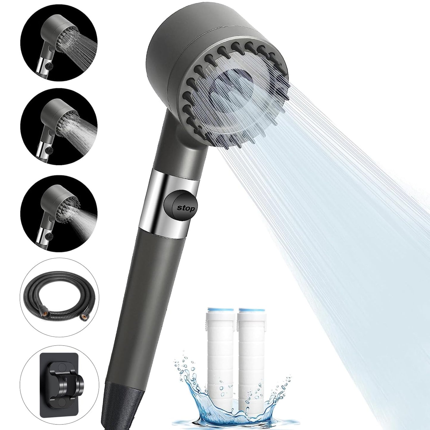 High Pressure 3-Setting Handheld filtration brush Shower head