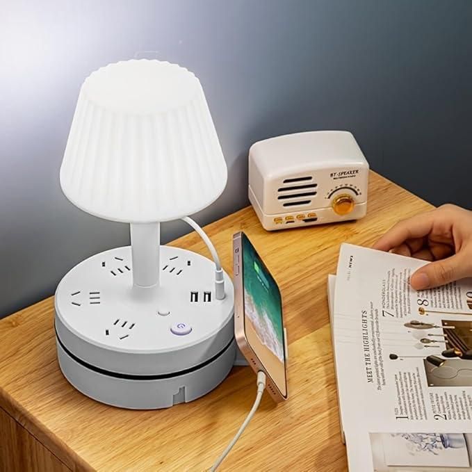 3 in 1 Dimmable LED Table Lamp + USB Socket + External Outlet + Mobile stand