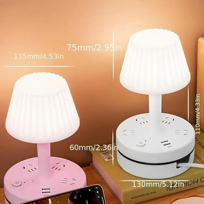 3 in 1 Dimmable LED Table Lamp + USB Socket + External Outlet + Mobile stand